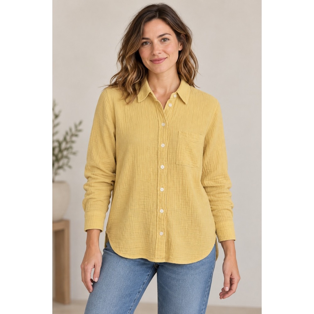 J.Crew Women's Small S Soft Golden Yellow Cotton Gauze Button-Up Shirt